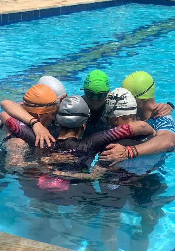 Swim prep · team huddle