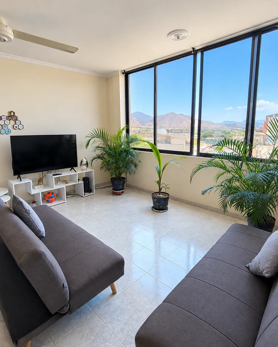 Living room with a view of the Sierra Nevada
